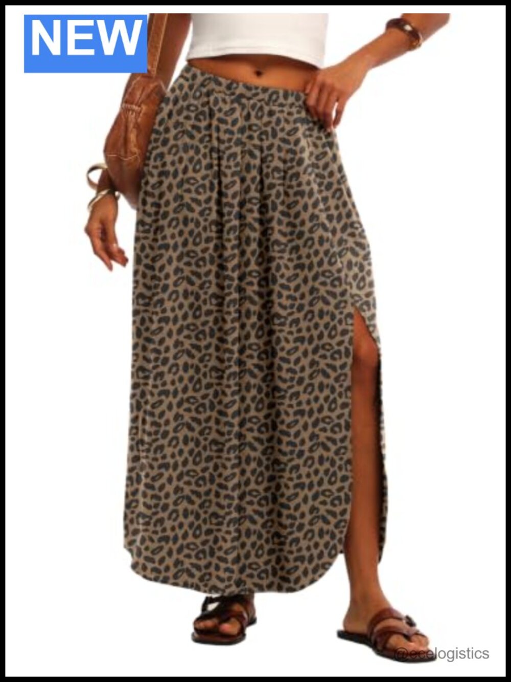 High Waisted Flowy A-Line Maxi Skirt with Side Slit & Pockets